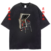 Respect 上衣 印花圆领T恤男女美式 Your Elders复古水洗黑做旧短袖