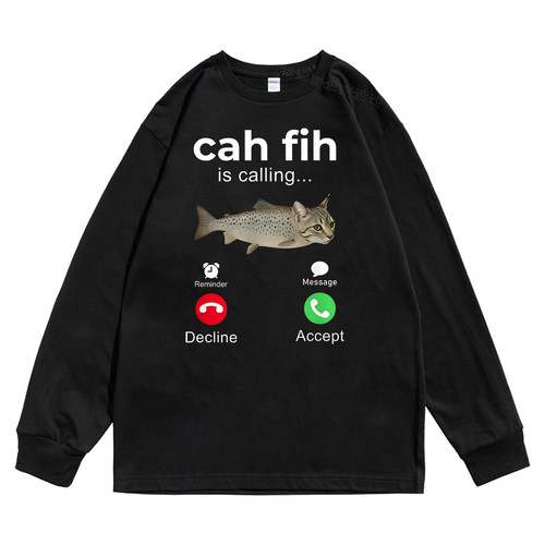 搞笑抽象有趣Cah Fih Calling长袖t恤内搭打底衫美式小众男女上衣