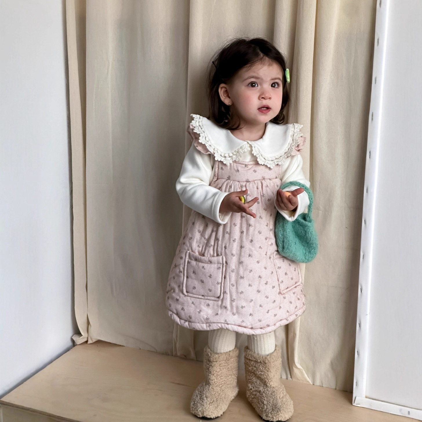 2025秋冬新款韩版童装宝宝背带裙女童碎花连衣裙子加厚加绒打底衫