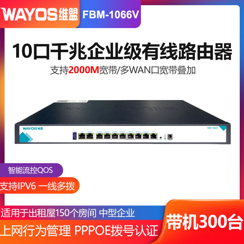 维盟10口千兆有线路由器FBM1066V多WAN口宽带叠加出租屋公寓pppoe拨号流控行为管理企业网吧SD-WAN异地组网