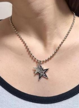 BKP小众设计复古双星星项链钛钢