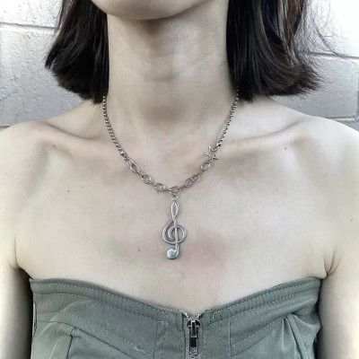 小众设计极简音符星钛钢项链男女