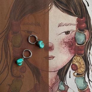 BKP「松石环」尼泊尔波西米亚复古设计绿松石耳环不规则百搭男女
