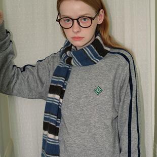 BKP 北欧复古小众设计条纹拼色长围巾混羊毛软糯凹造型书卷气针织