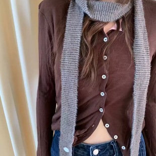 BKP 复古早秋时髦小众设计感韩国条纹细围巾飘带多用 凹造型好物