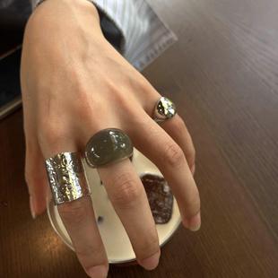 BKP「琉璃戒」小众设计高级冷淡秋冬氛围异形树脂戒指开口叠搭女