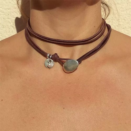 波西米亚松石项链vtg多层choker
