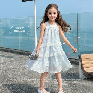 图图小象童装连衣裙2025夏季新款女童连衣裙挂脖A版海边度假裙子