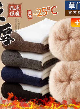 袜子男冬季加绒加厚中筒袜毛圈袜拉绒雪地袜冬天男士黑色长袜