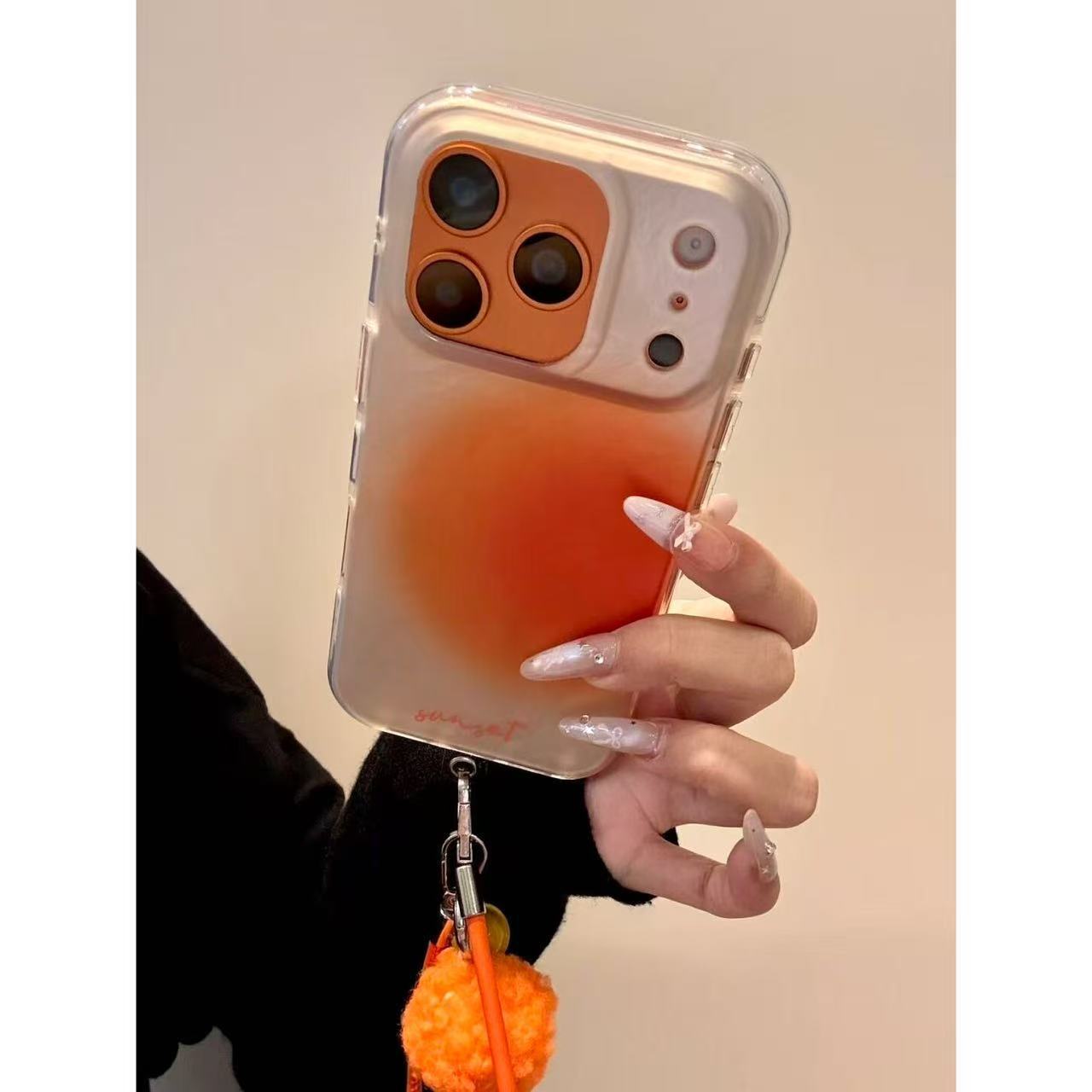 创意ins锡纸纹渐变橙色适用iphone17promax苹果16p手机壳15新款14