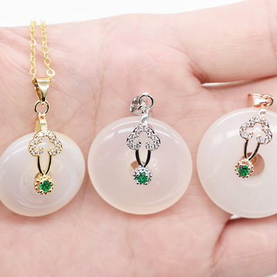 锆石皮绳小平安扣翡翠玉石夹扣卡扣子琥珀蜜蜡吊坠扣头项链扣配件