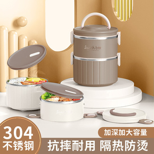 食品級(jí)304不銹鋼保溫圓形飯盒多層保溫桶雙層三層學(xué)生便當(dāng)盒密封