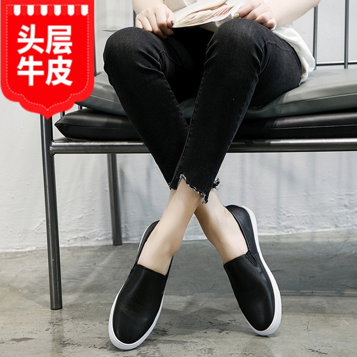 胶粘鞋圆头日常头层牛皮舒适平底
