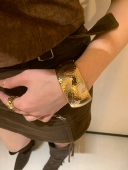 基础百搭款 辣妹手饰 金色锤纹手镯女小众ins感欧美风夸张手环个性