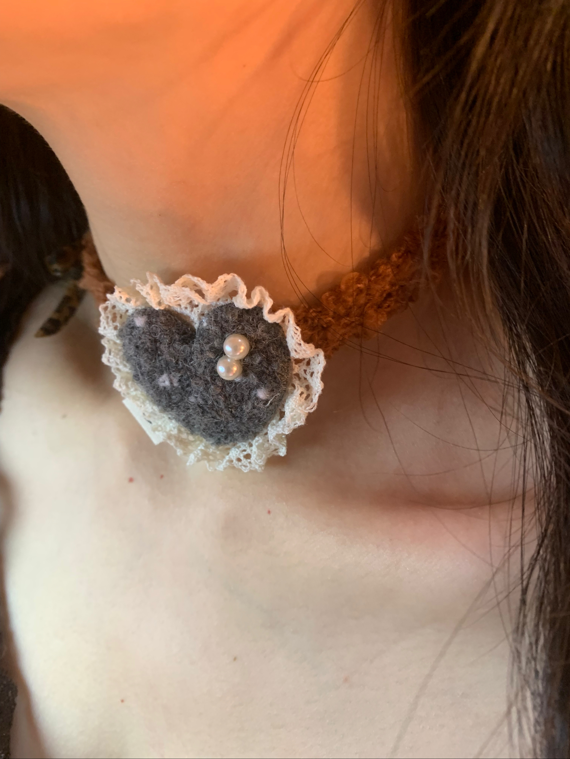 棠洛 咖色毛茸茸爱心choker颈链女洛丽塔颈链Lolita项链颈带配饰