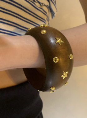 美式vintage木质星星手镯女夸张辣妹宽手环春夏波西米亚风手饰品