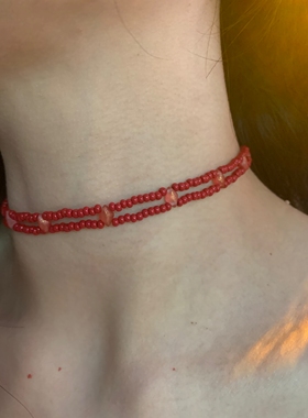 原创手作 小众设计感红色串珠choker颈链女天然石锁骨链日常通勤