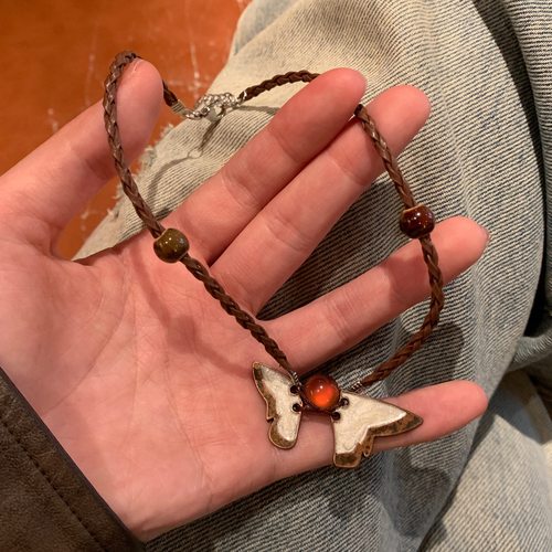 亚文化棕色编织蝴蝶choker