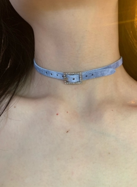 棠洛 细款牛仔蓝皮带扣choker颈链女y2k辣妹项圈日常百搭高级感潮