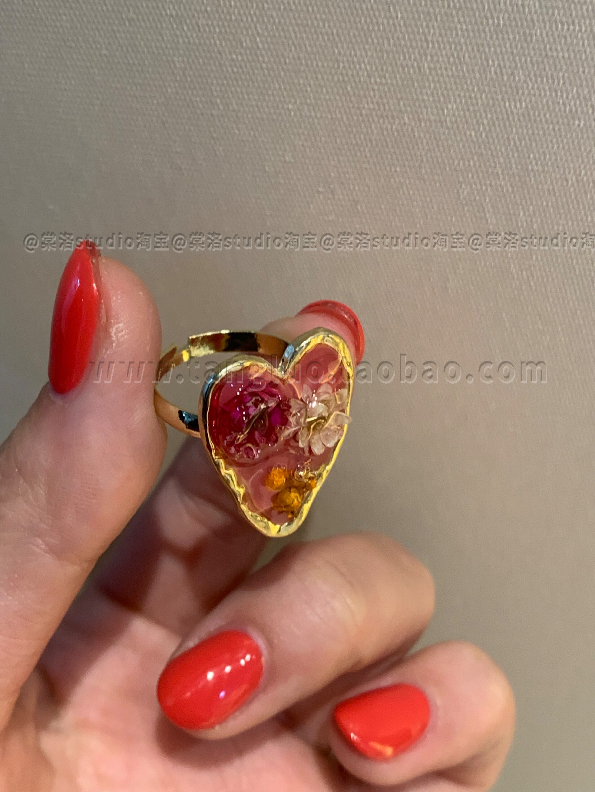 thumbnail for Tangluo spring and summer resin dried flower love ring female niche color stacked ring dopamine index finger ring tide