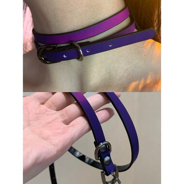 棠洛 温感色变！辣妹双层choker项圈女贴肤软皮革锁骨链颈带绕圈