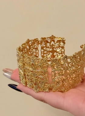 棠洛 宽版欧美风金色手镯臂环女小众个性波西米亚风夸张手饰品潮