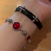 棠落 Vintage红色猫眼石手链叠戴女小众高级感手环波西米亚风2024