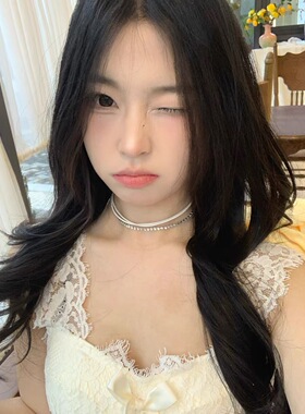 棠洛 「天使告白」奶白色皮革闪钻choker颈链女多层叠戴锁骨链潮