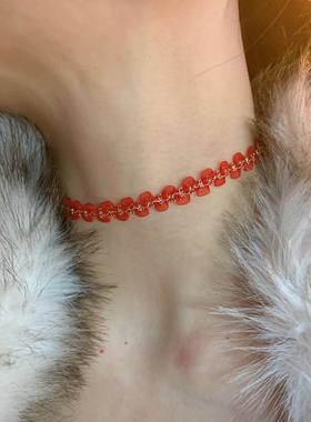 棠洛 红色波浪金丝choker颈链女细款显脖子细长项圈个性小众颈带
