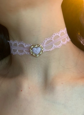 原创手作紫色蕾丝爱心choker颈链女甜欲感布艺丝带颈链脖颈配饰潮