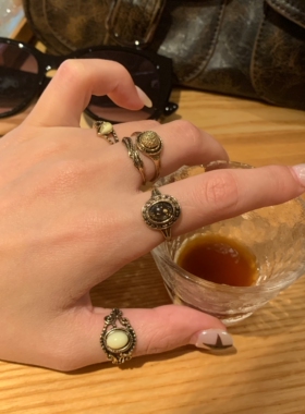 7件套 古堡秘境 vintage美式复古做旧戒指女古铜叠戴食指戒高级感