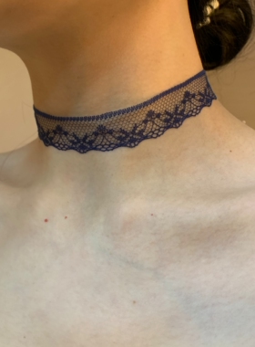 棠洛 蓝色蕾丝choker颈链女手作布艺锁骨链纯欲氛围感巨好看颈带