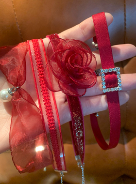 限定红色手作系列choker颈链女氛围感锁骨链个性独特辣妹颈带2026