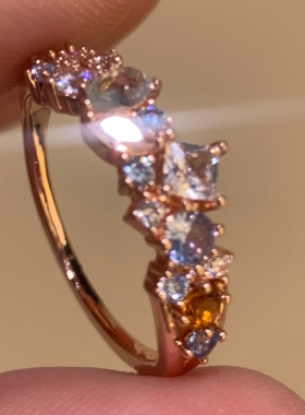 玫瑰金锆石爆闪细戒女小众高级感显手细长食指戒指精致小巧指环潮