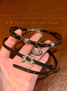 甜酷风kitty项圈女软皮革贴肤颈链千禧辣妹锁骨链细款choker2026