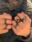 棠洛 做旧感食指戒指叠戴开口可调节潮 vintage古着戒指女小众个性