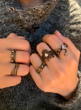 棠洛 vintage古着戒指女小众个性做旧感食指戒指叠戴开口可调节潮