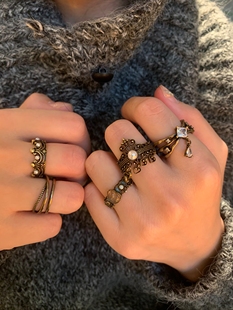 棠洛 vintage古着戒指女小众个性做旧感食指戒指叠戴开口可调节潮