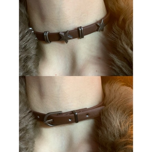颈带 两戴咖色星星choker颈链女废土辣妹风项圈小众个性 棠洛 一款