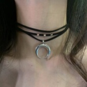 自制 暗黑少女复古月牙吊坠锁骨链脖链choker项圈颈链网红 酷酷