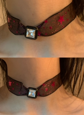 y2k星星网纱choker颈链女贴肤布艺项圈甜酷辣妹风小众氛围感颈带