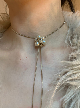 摩卡金珠 抽拉式立体花朵choker颈链女高级感秋冬毛衣链y字流苏链