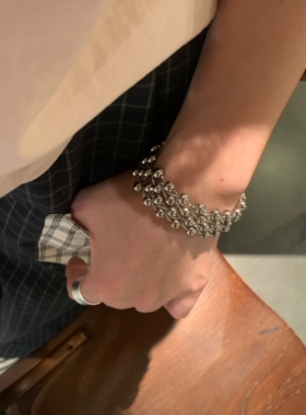 【棠洛】高级感多层银珠编织手镯开口可调节手环朋克冷淡风手饰品