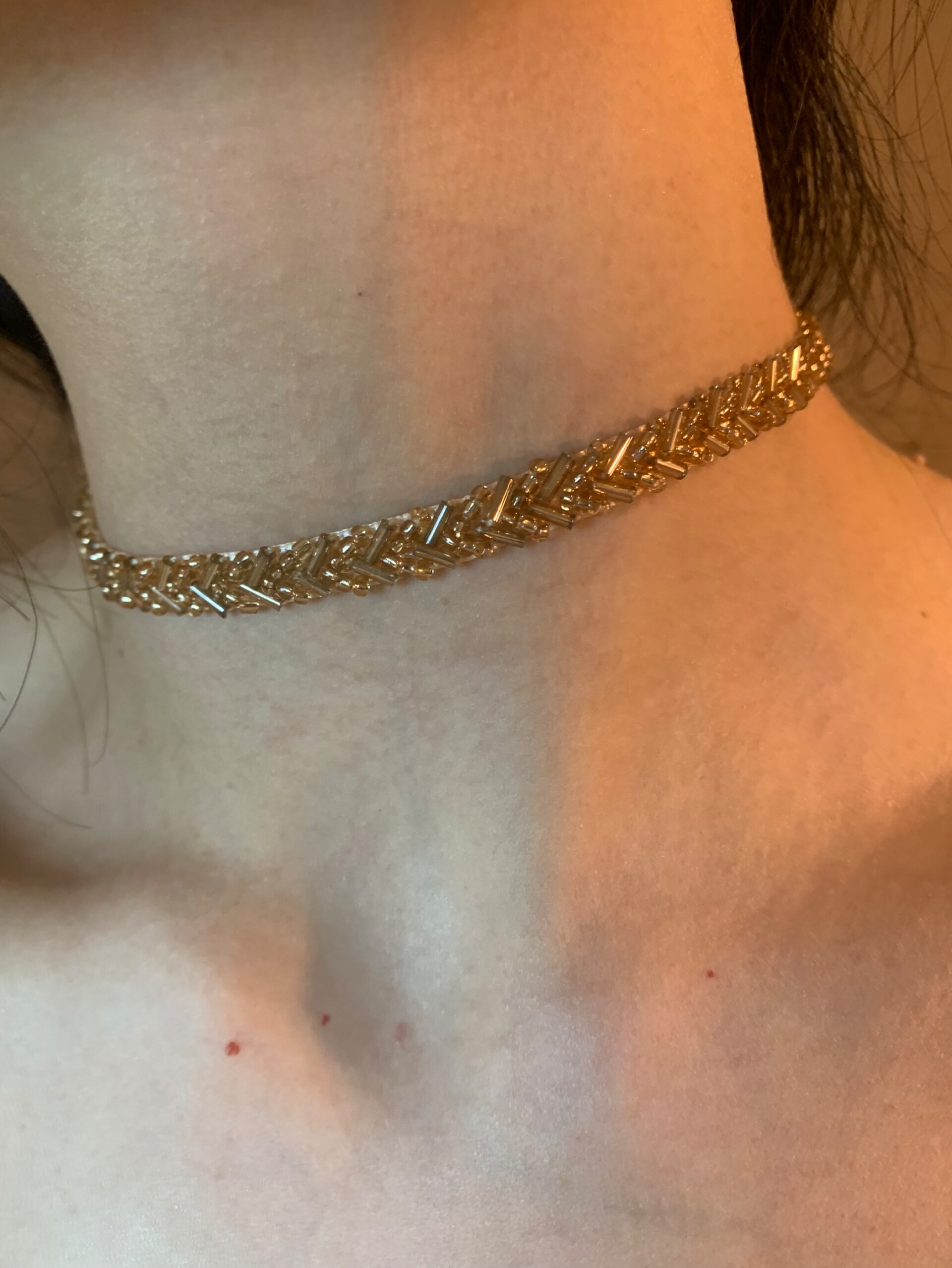 香槟色 钉珠choker颈链女波西米亚风锁骨链废土辣妹项圈细款颈带图片