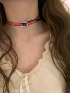 棠洛 原创细款温感变色choker颈链女皮带扣辣妹项圈进口软皮革潮