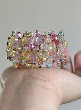 「夏日手信」彩色天然石编织手链女波西米亚风手环个性手作手饰品