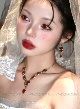 【棠洛】显白！Y字链修饰肩颈锁骨链女古着小众红色爱心锆石项链