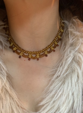 棠洛原创手作咖色米珠蕾丝choker颈链女废土风锁骨链波西米亚饰品