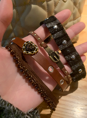 废土y2k千禧辣妹choker颈链女咖色细款皮革颈款日常百搭项圈2026