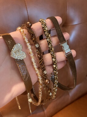 棠洛 咖色废土系choker颈链女小众个性项圈波西米亚风锁骨链颈带